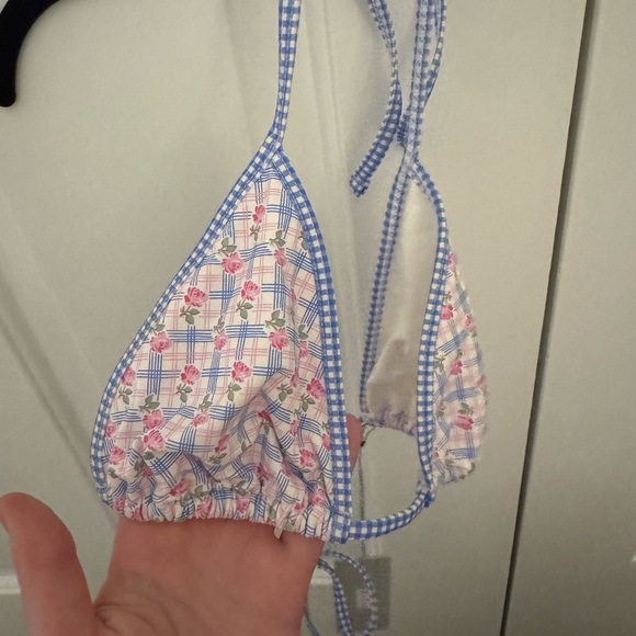 NWT Frankies Bikinis Nick Plaid Triangle Bikini Top - Rose Picnic - Picture 5 of 5